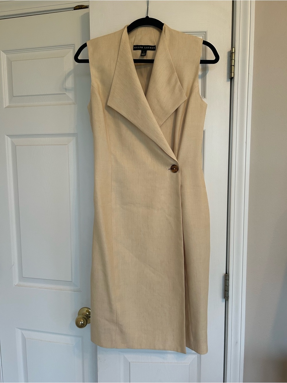 Ralph Lauren Cream Sleeveless Wrap-Style Midi Dress